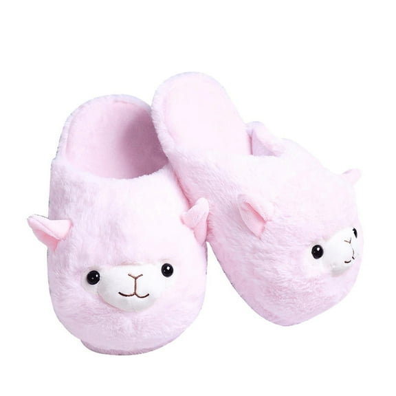 segolike Cartoon Alpaca Slippers House Shoes Household Slip on Slippers Winter Warm Slipper for Couples Valentines Day Gifts Pink