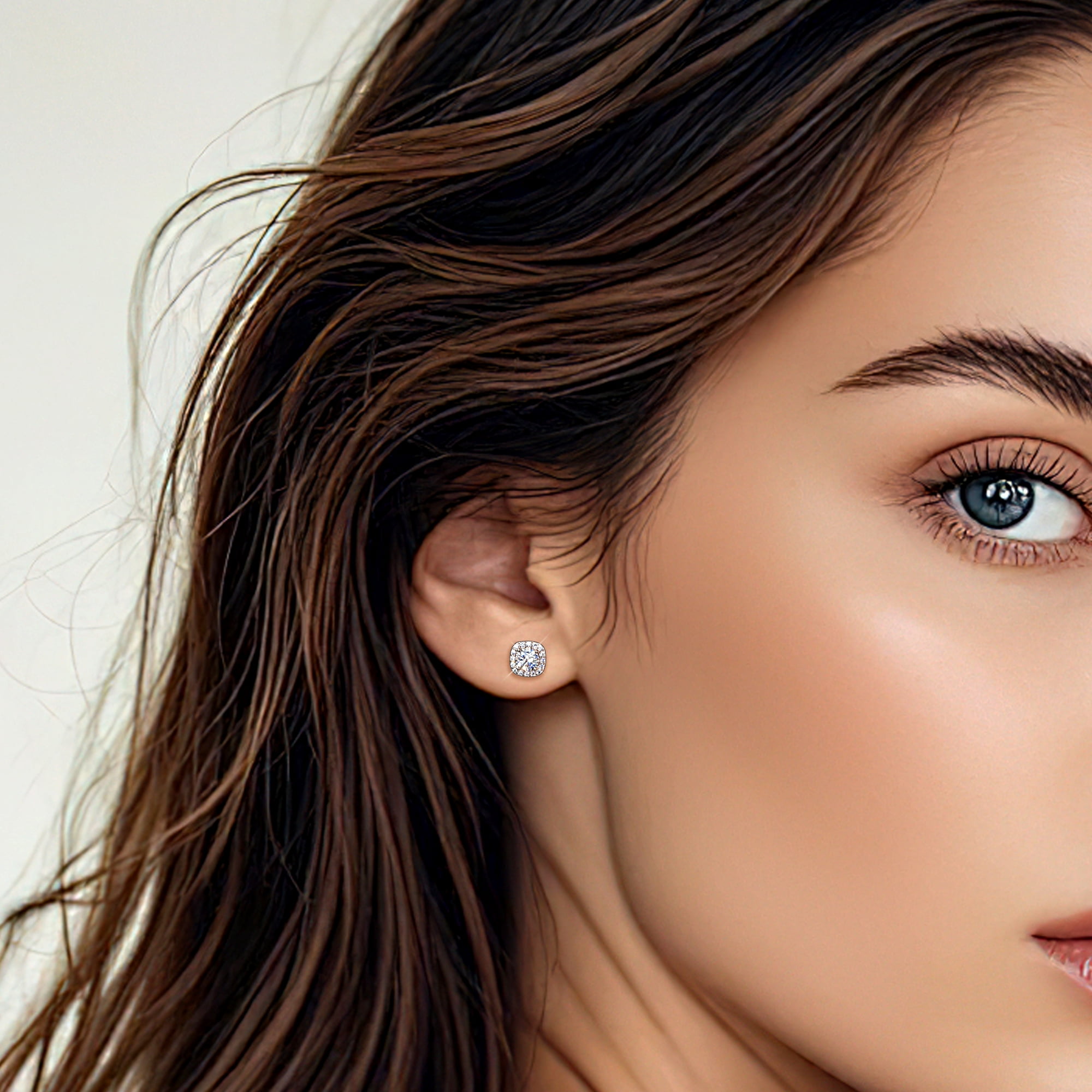 Lancharmed Moissanite Earrings 925 Sterling Silver 0.5-1 Carat Lab Created Diamond Earring 5mm- 6.5mm Real Moissanite Square Halo Earrings for Women