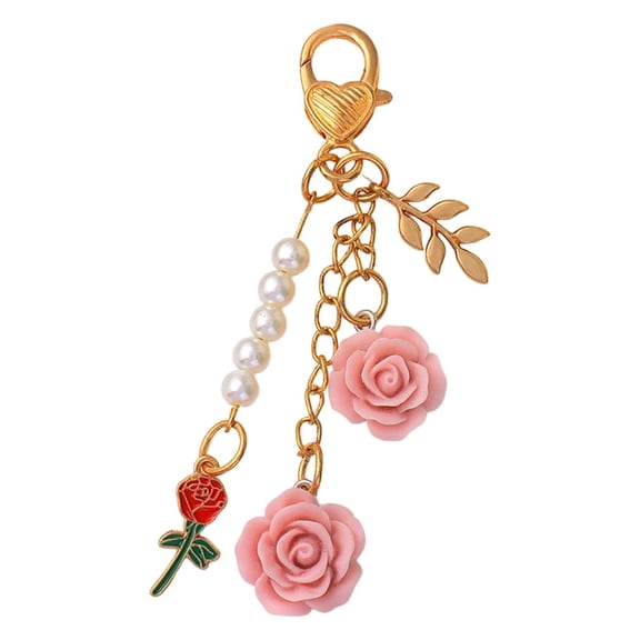 Rose Keychain Flower Charm Keychain with Chain Tassel, Colorful Rose Pendant Keyring for Women, Cute Purse Bag Accessories for Car Keys