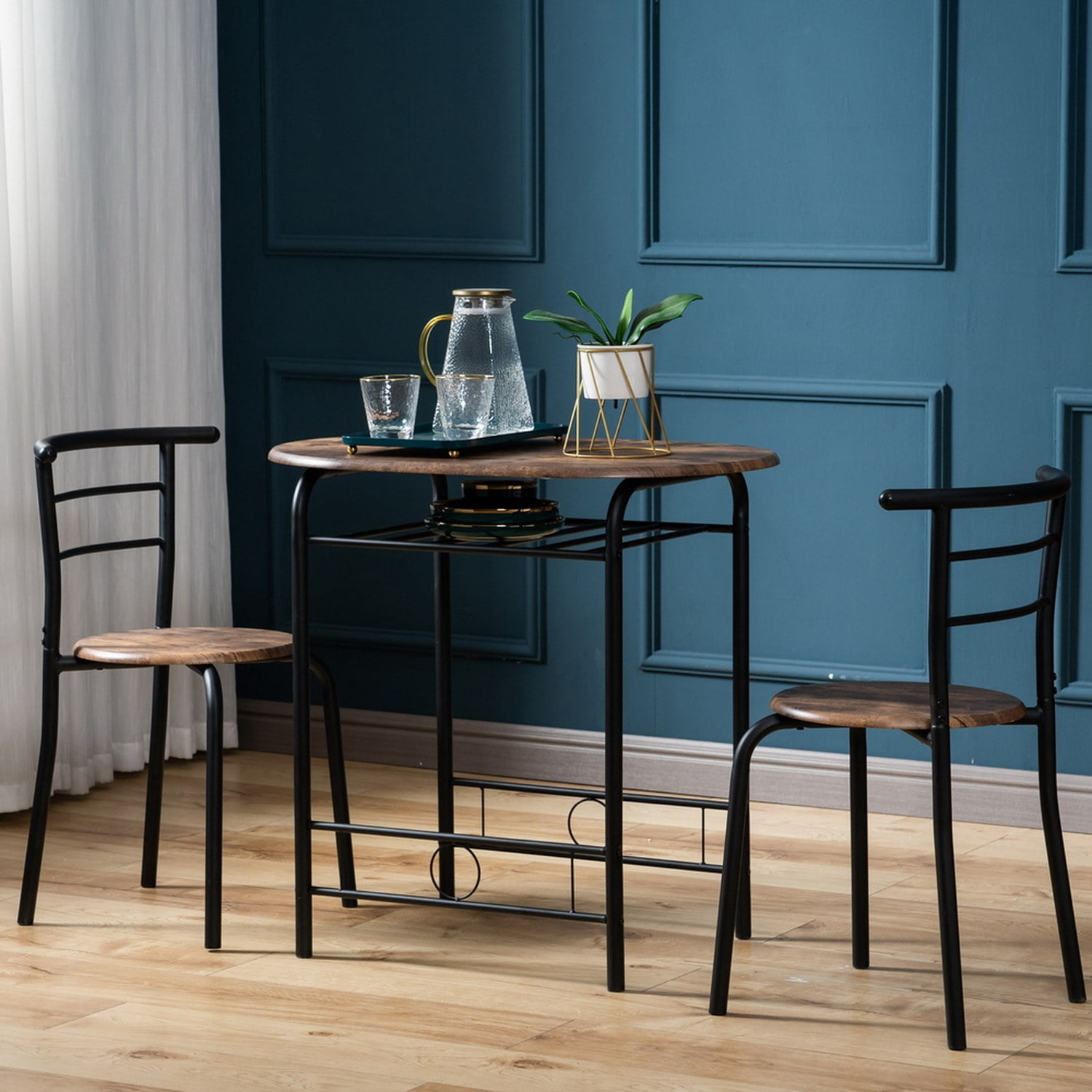 Fire Wood Black 3-Piece Breakfast Table Set with Two Chairs, 31 x 20.75 x 29.5 in