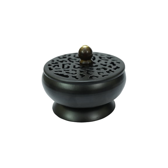 diollo Metal Charcoal Incense Burner Bowl Loban, Sambrani Dhoop, Resin & Home Office Temple Prayer Black Width - 10.5 cm (4.1 Inch), Height - 8.2 cm (3.2 Inch) Approx.