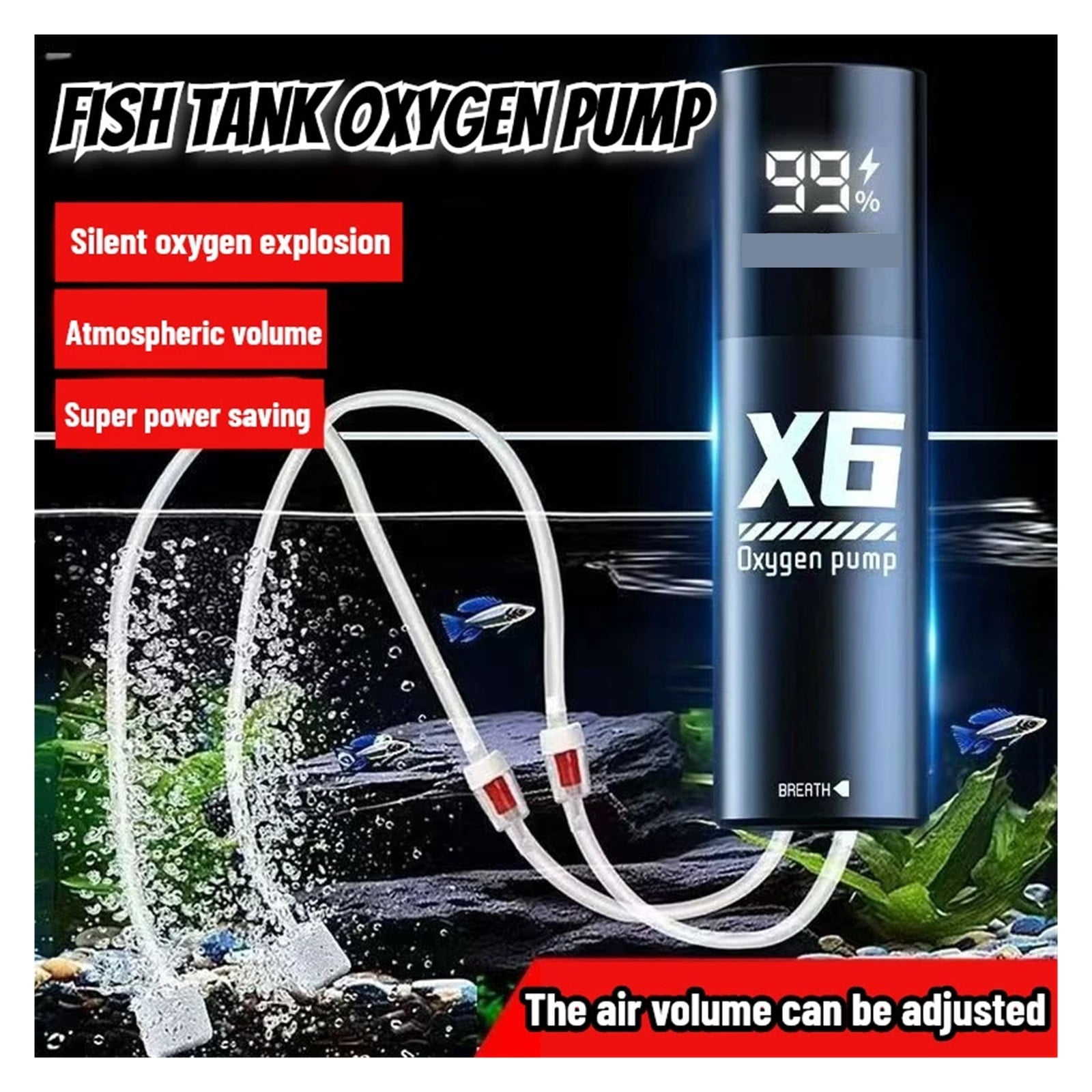 USB Rechargeable Oxygen Pump for Outdoor Fishing,Portable Aerator with 48H Runtime for Night Fishing