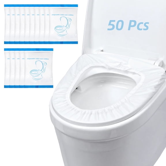 Disposable Toilet Seat Covers, 50 Pcs Individually Wrapped, Waterproof & Elastic Universal Fit for Travel, Hotel, Public Restroom Hygiene