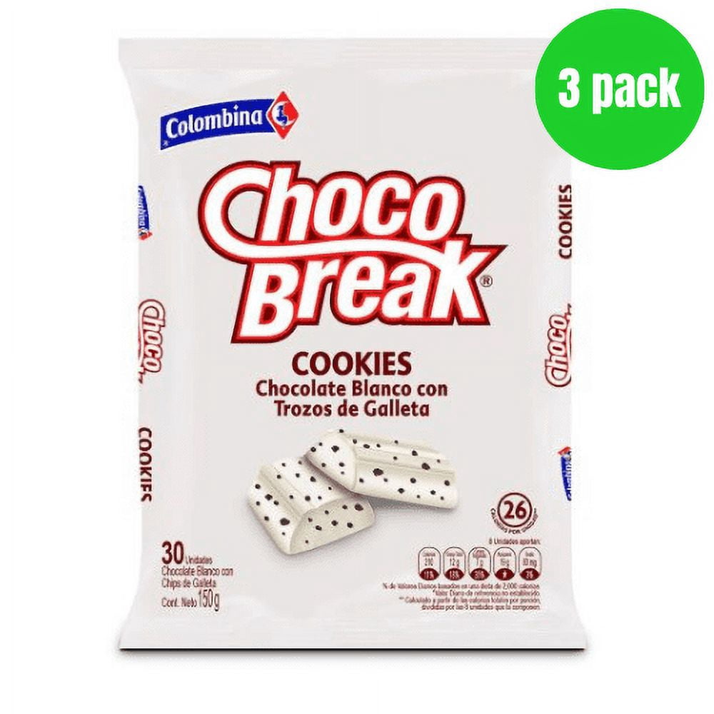 Chocobreak (Pck of 3) a colombian white Chocolate filled with cookies Bag of 30 Colombian Candy Colombian Snack food Dulce colombiano Mekato Colombiano Colombian gift