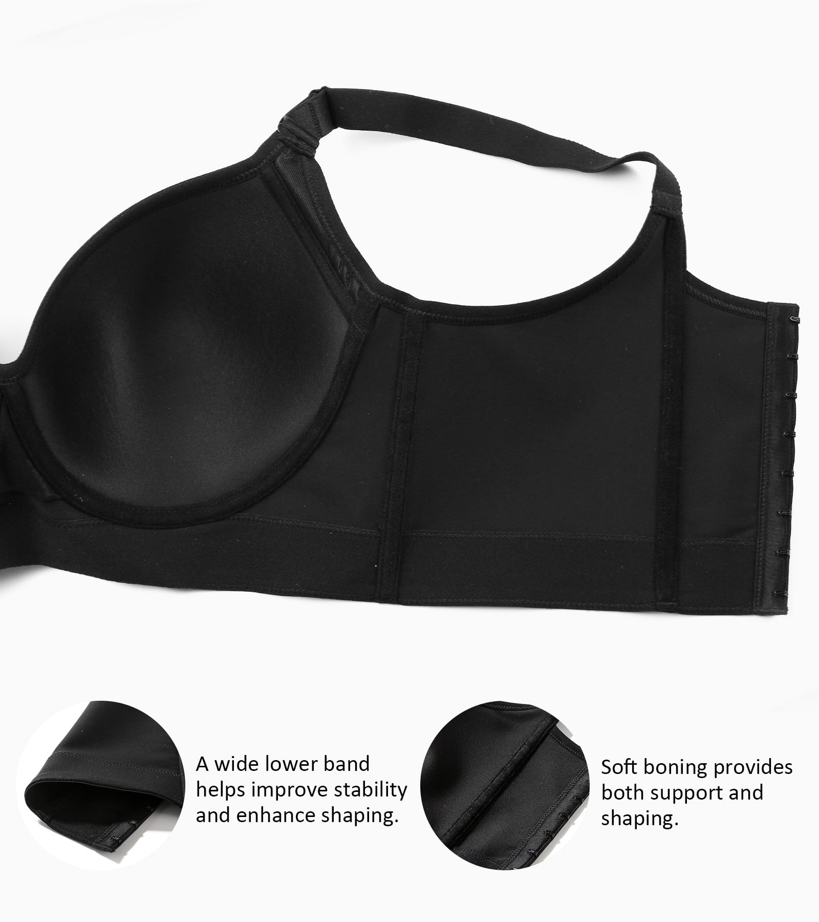 Exerin Women's Push Up Underwire Full Coverage Sculpting Uplift Support Hide Back Fat Bra(38D,Black)