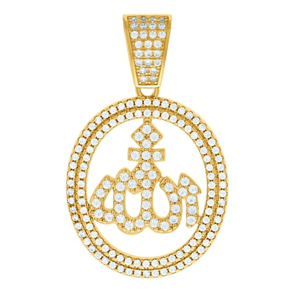 925 Sterling Silver Yellow-tone Mens Cubic Zirconia Allah Symbol Religious Charm Pendant 36x21.9mm Wide Necklace for Men