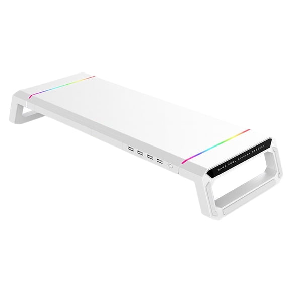 braveheart Computer Notebook Monitor Stand Riser Mount with Storage Drawer Tabletop Bracket with 4 USB Ports Desk Heavy Duty Dormitory White