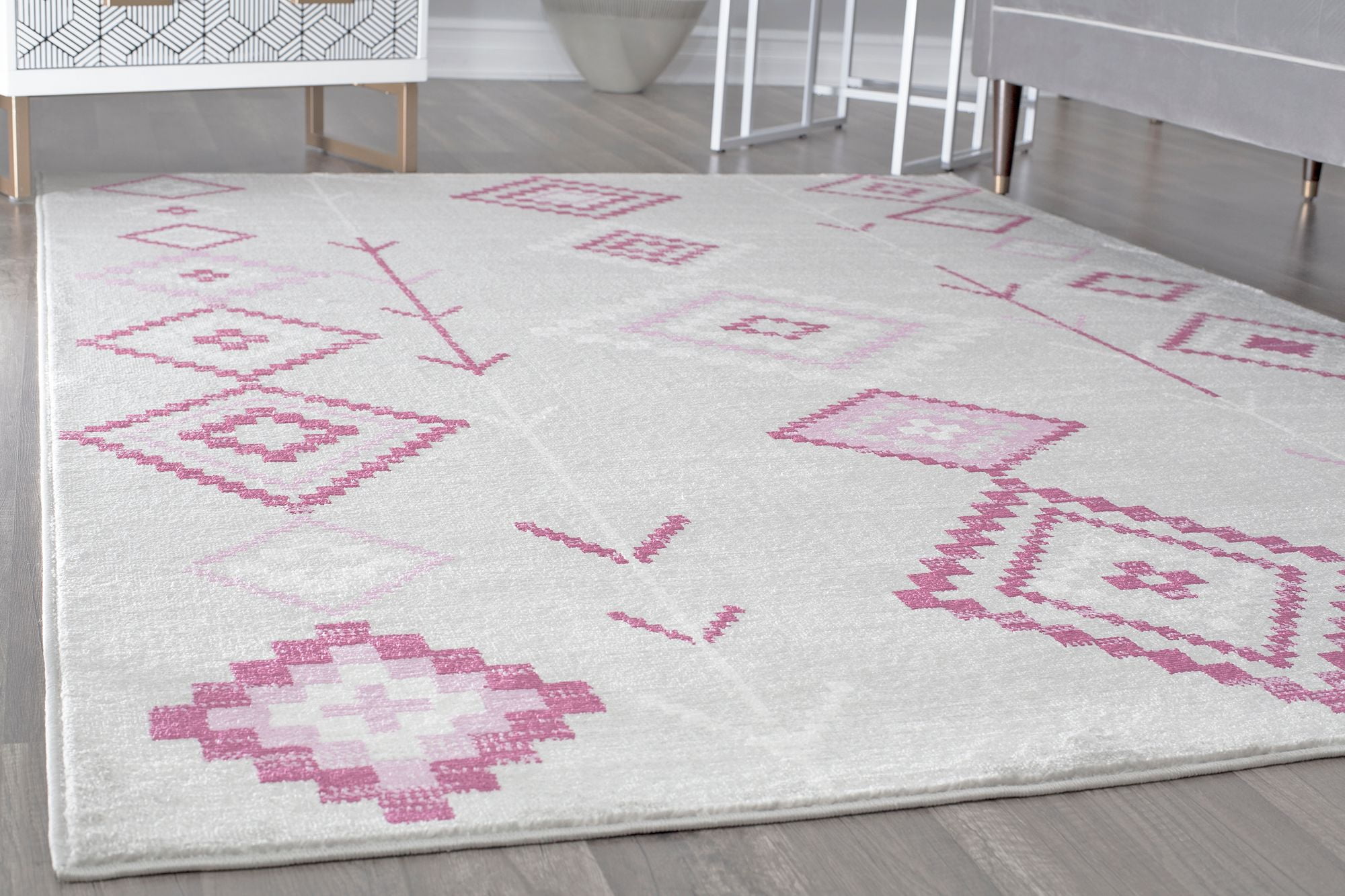 Soleil BR15M Native Fushchia Tribal Moroccan gray Area Rug, 2'x4'