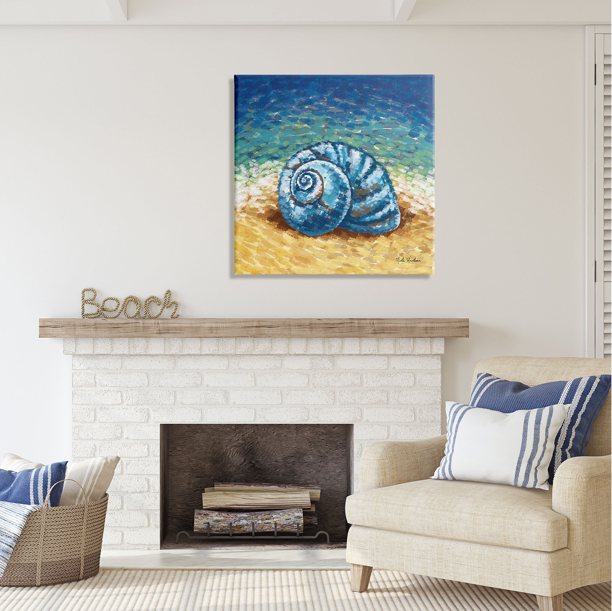 Stupell Industries Abstract Nautilus on Shore Animals & Insects Painting Gallery Wrapped Canvas Print Wall Art, 30 x 30