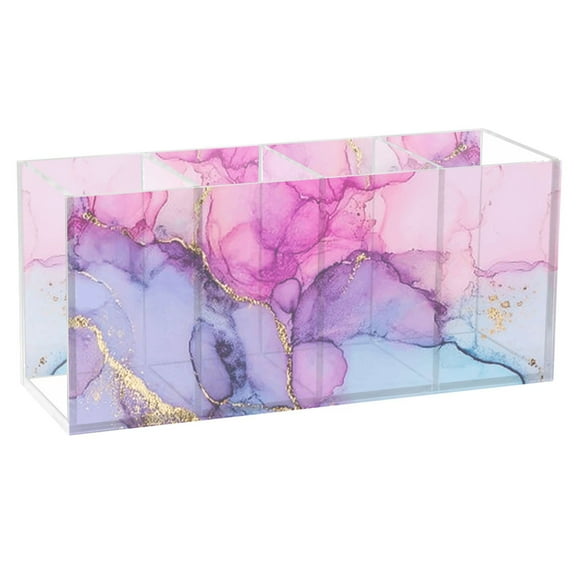 Pen Holder 4 Compartments Acrylic Pencil Cup Desktop Makeup Organizer Office Supplies Pink Purple Blue Marble