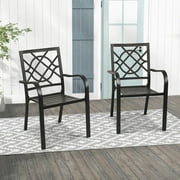SOLAURA Patio Dining Chairs Outdoor Stackable Wrought Iron Chairs Set of 2 - Black