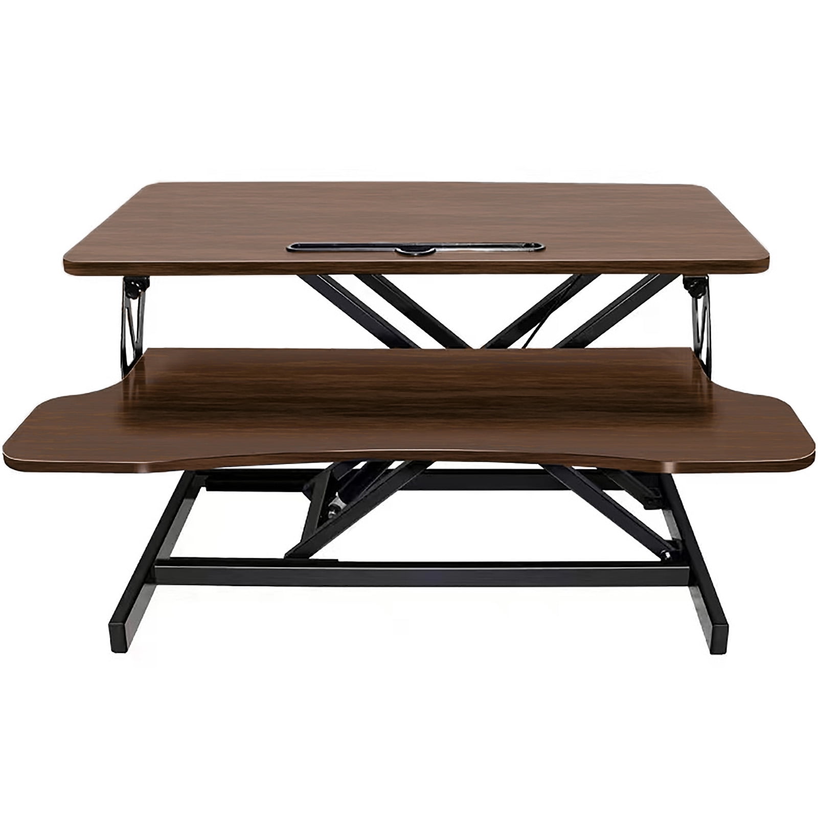 Standing Desk Converter, 32 Inch Standing Desk Adjustable Height for Table Tops and Home Office, Desk Riser Computer Workstation with Wide Keyboard Tray 2-Tier Desktop, Walnut Color