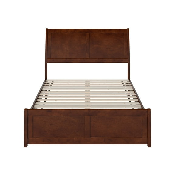 Full Size Sleigh Bed - Low Profile Wood Platform Bed with Footboard - Modern Bedroom Furniture