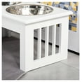 thumbnail image 7 of 6" Height Small Puppy Dog Feeding Station for Messy Pets, Stainless Steel Elevated Dog Bowls with Modern Wooden Frame, Stand Pet Feeding Station, White, 7 of 7