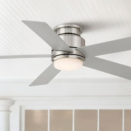 

52 Casa Vieja Modern Outdoor Hugger Ceiling Fan with Dimmable LED Light Remote Control Brushed Nickel Damp Rated for Patio Porch