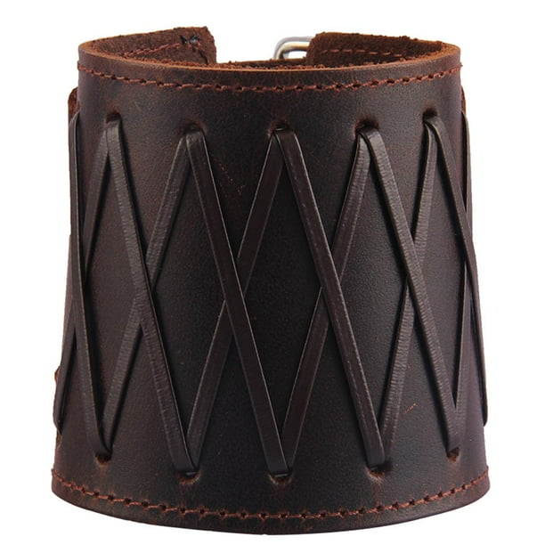 Brazaletes de cuero PU con diseño de guantelete Steampunk y hebilla ajustable. Marrón A