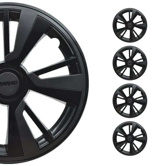 OMAC 14" Hubcaps Wheel Rim Cover Black with Dark Grey Insert 4pcs Set