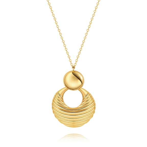 Aobei Pearl Long Chain Sweater Necklace for Women 18K Gold Plated Dainty Circle Pendant Layered Necklace