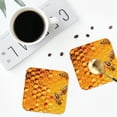 thumbnail image 4 of Zufioo Bees on Hive Honeycomb Print Leather Coaster Set, Decorative PVC Coasters 4-pack - Scald and Stain-resistant, Suitable for Home, Cafes, Restaurants-Square, 4 of 6