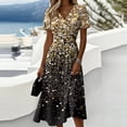 thumbnail image 2 of Elegant Dresses for Women V Neck Wrap Stretchy Waist Summer Sun Dress Casual Loose A-Line Knee Length Swing Dress, 2 of 5