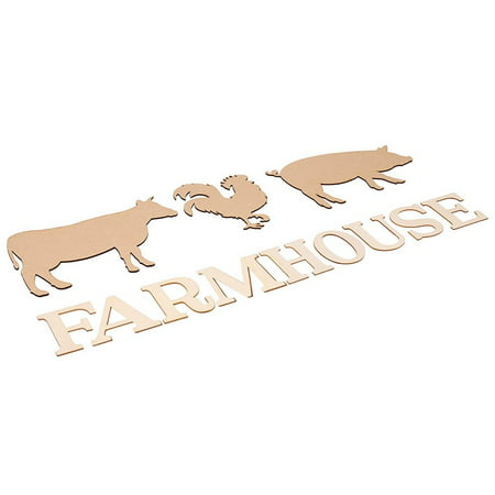 Unfinished Wood Farmhouse Signs and Animal Cutouts – Wooden Country Signs, Drawing Stencil Included, for DIY, Home, Wall