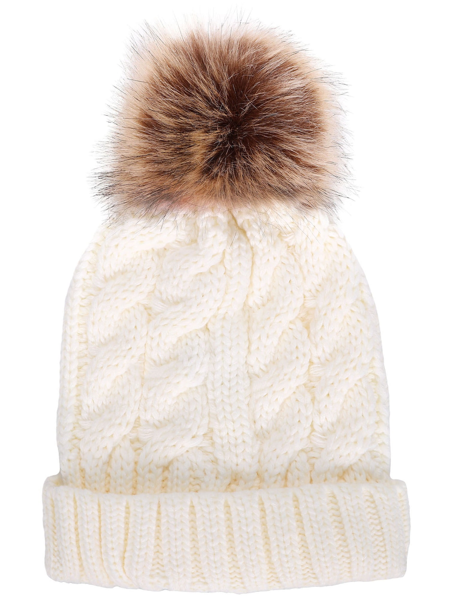 hand knit wool hat in warm white
