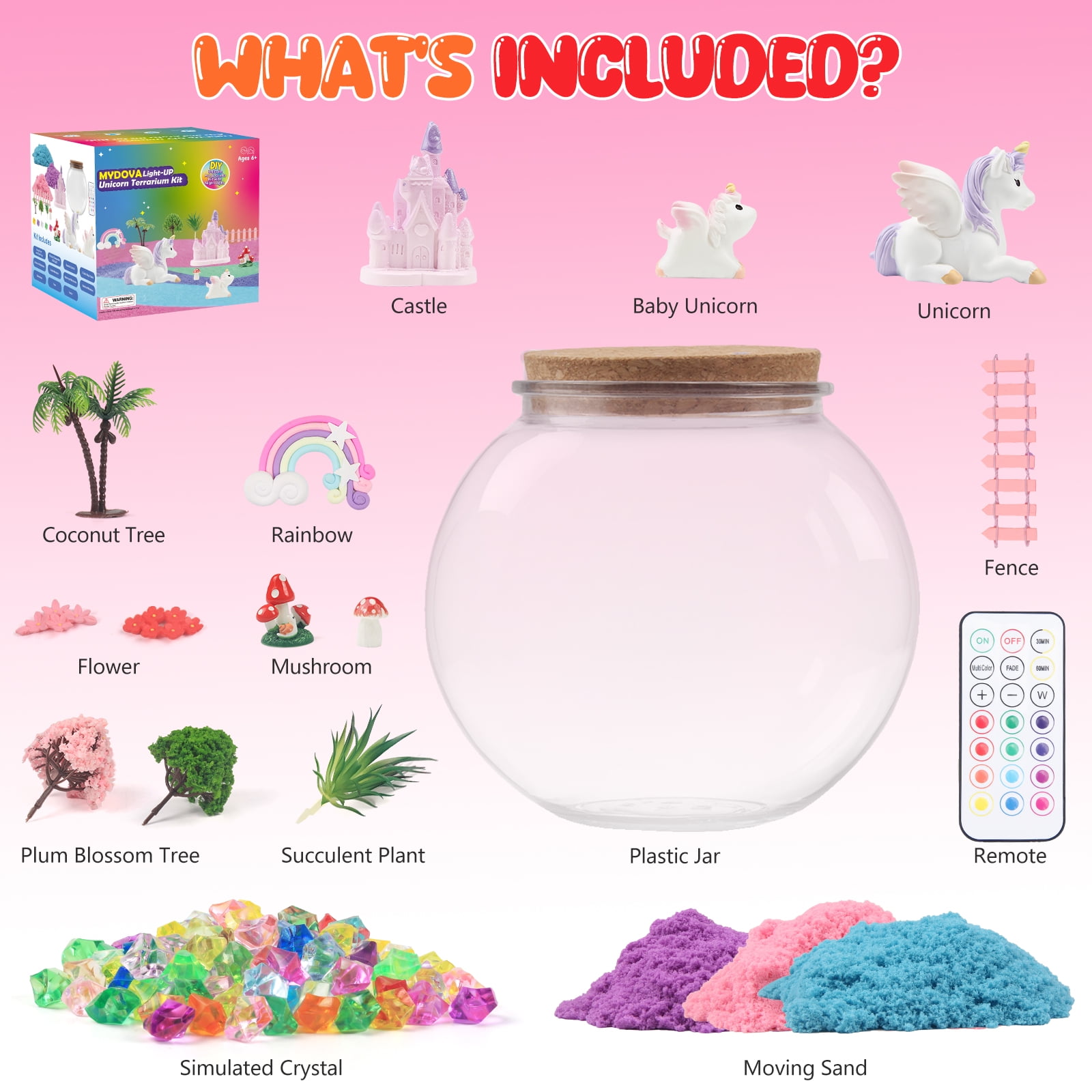Light-Up Unicorn Terrarium Kit for Kids - Kids Birthday Gifts for Kids - Best Unicorn Toys & Activities Kits Presents - Arts & Crafts Stuff for Little Girls & Boys Age 4-12 Girl Gift