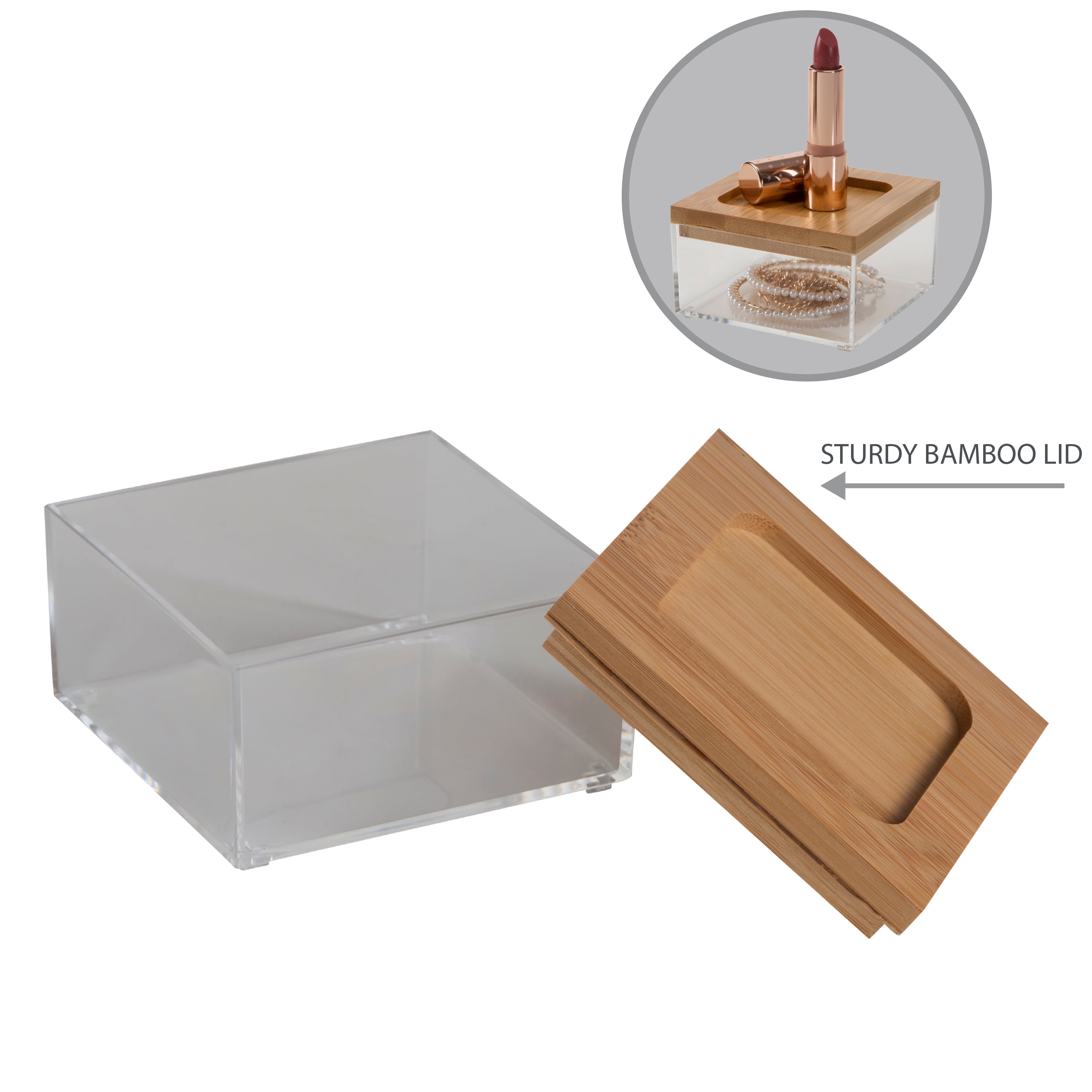 Simplify Square Clear Jewelry and Cosmetic Organizer Box with Bamboo Lid