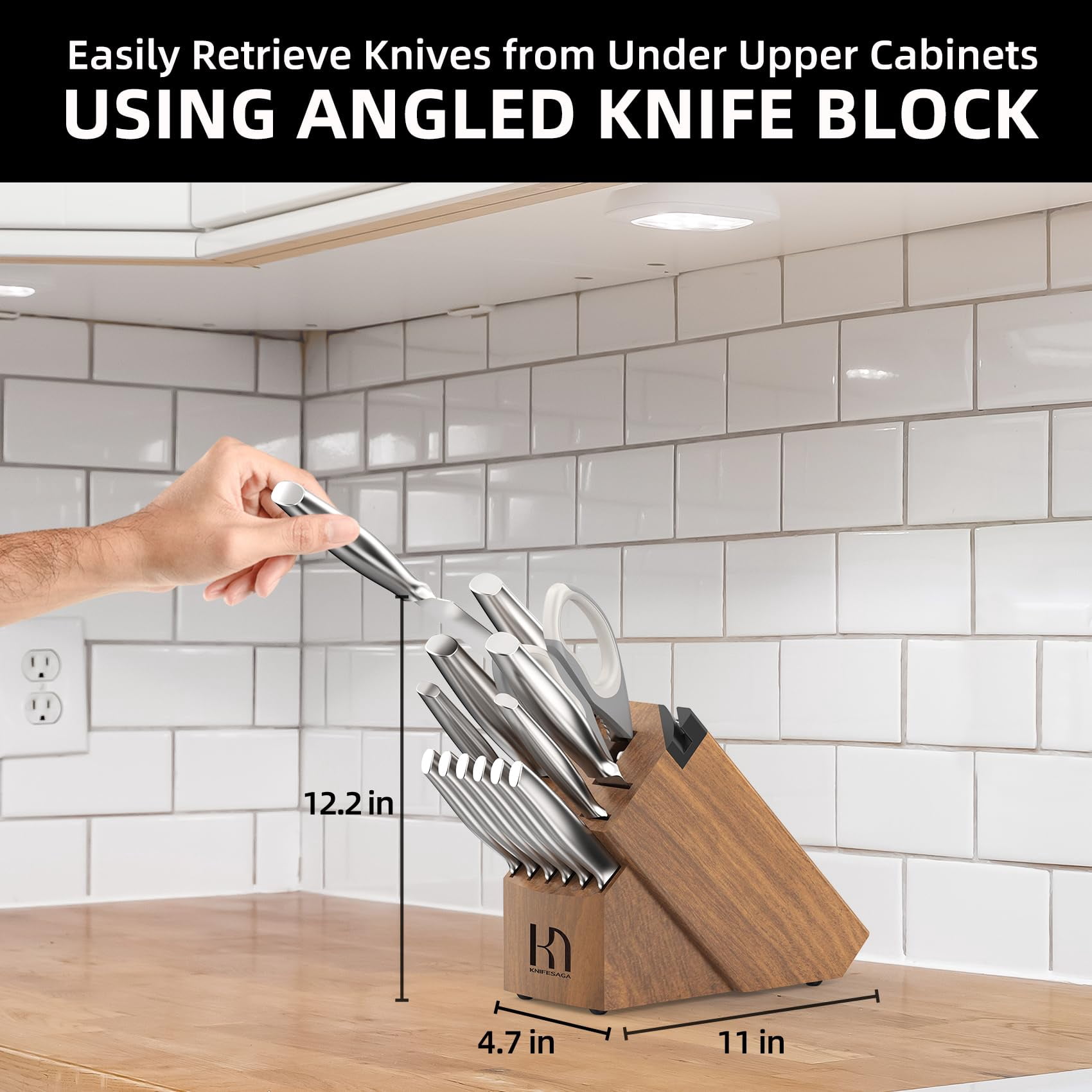 Kitchen Knife Set 14 Piece Premium Japanese High Carbon Stainless Steel Knife Block Sets with Built-in Sharpener, Razor Sharp Knives Set for Kitchen, Quality Acacia Wood Block Knife Set