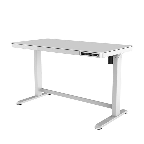 Koble Juno 48" Electric Height-Adjustable Desk with White Frame and White Glass Top