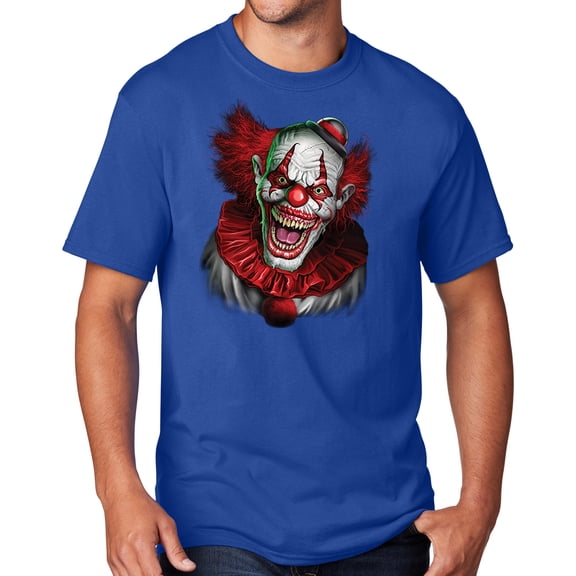 Men's Scary RED CLOWN T-shirt, XL True Royal Blue - TALL
