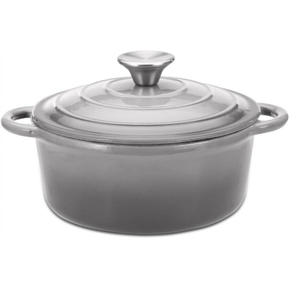 YANGLI 3-Quart Enameled Cast Iron Dutch Oven with Lid, Cream Interior Even Heat Distribution (Gray)