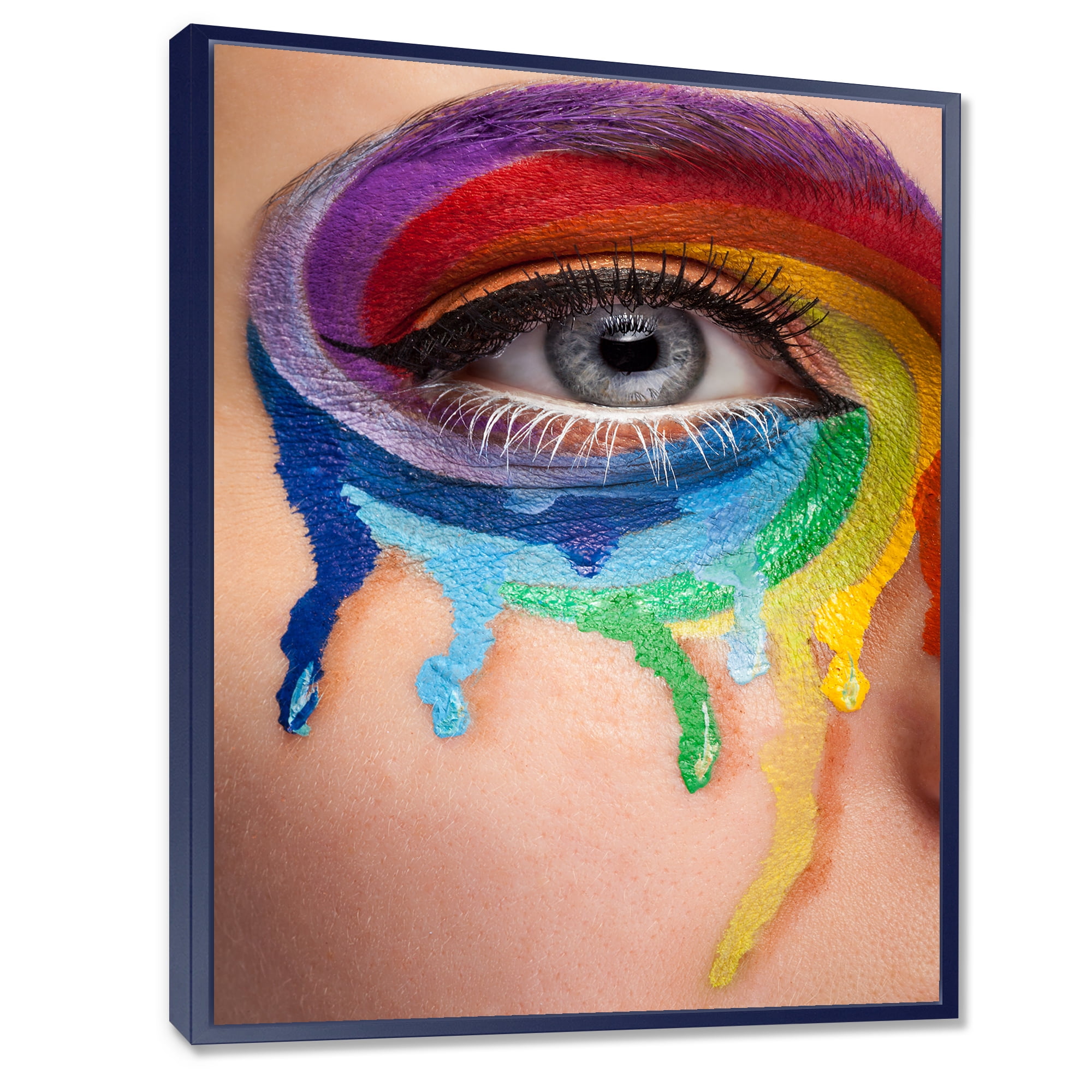 Designart 'Close Up Eye With Colourful Cry In A Wheel Arround' Modern Framed Canvas Wall Art Print