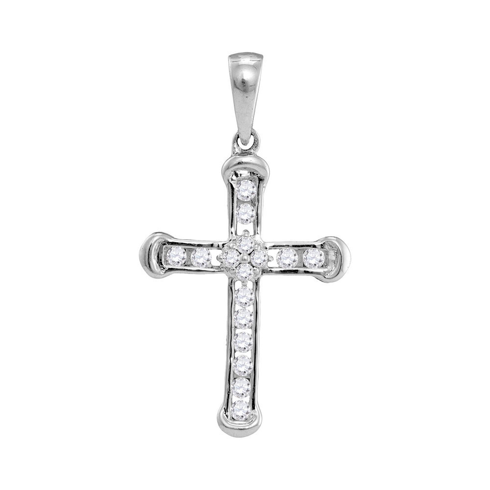 GnD 10kt White Gold Womens Round Diamond Roman Cross Religious