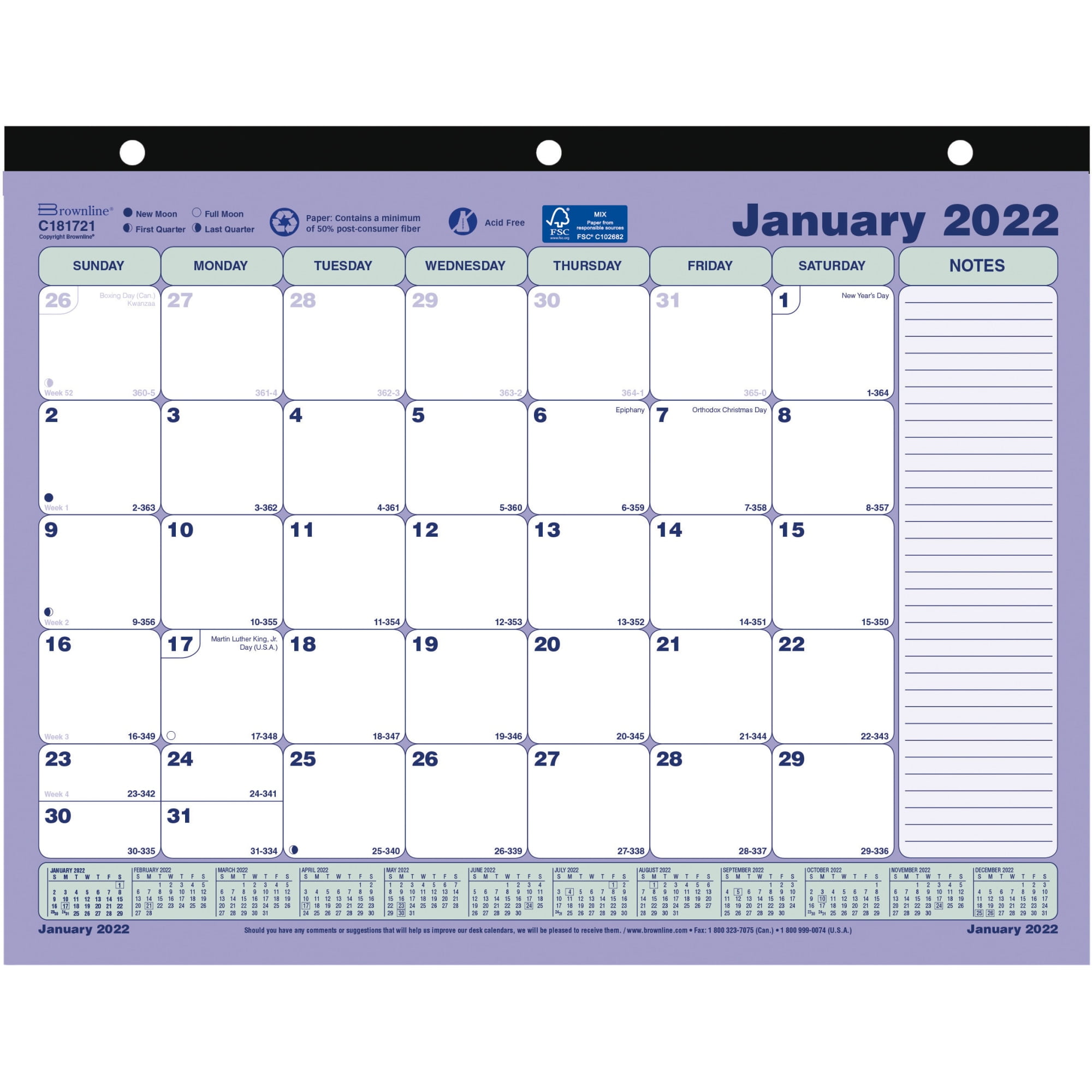 Brownline Monthly Desk Pad Calendar JAN 11" x 8 1/2" DEC 2021 
