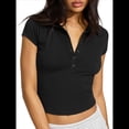 thumbnail image 3 of de Corta con Cuello en V y Botones para Mujer Negro S, 3 of 8