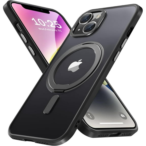 Magnetic for iPhone 14 Case/iPhone 13 Case with Magnetic Invisible Stand [Compatible with MagSafe] [Military Drop Protection] Slim Case for iPhone 14/13 6.1 inch (Translucent Black)