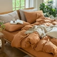 thumbnail image 3 of MooMee 100% Washed Cotton Duvet Cover Set Queen Linen Like Textured Breathable Lightweight 3-Piece (Burnt Orange, 90"x90"), 3 of 8