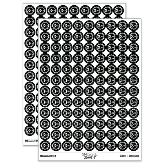 Third 3rd Place Circle Award 200  Round Stickers - Black - Gloss Finish - 0.50" Size