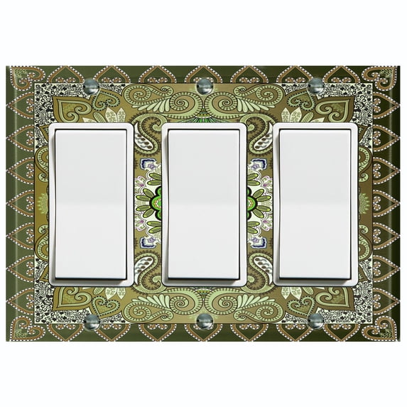 Metal Light Switch Plate Cover Elegant Green Mandala Flower Tile Pattern TIL069
