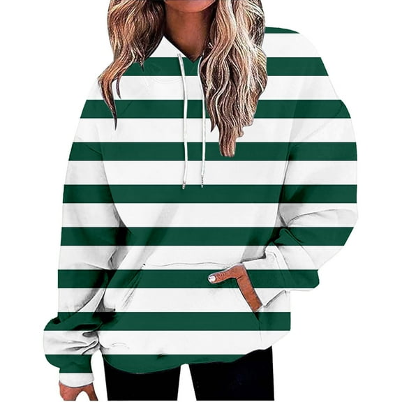 Bovemsi Sweatshirt for Women Oversized Striped Plus Size Sweatshirts Long Sleeve Sweaters Pullover Fall Clothes With Pocket Comfort Hoodie