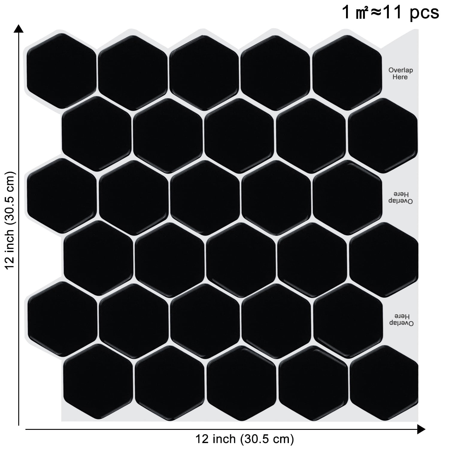 Clever Mosaics 3D Hexagon Black Peel and Stick Vinyl Tile for Kitchen and Bathroom Backsplash (10 Sheets)