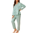 thumbnail image 4 of Pijamas de satén para mujer INSPIRE CHIC, camisón de rayas con botones y pantalones, conjuntos de PJs, L verde, 4 of 6