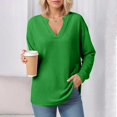 thumbnail image 5 of idosla Womens Oversized Long Sleeve Shirt Casual Waffle Knit Tunic Tops Lace Patchwork Pullover Sweatshirt (Green, XL), 5 of 8
