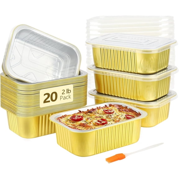 30oz Aluminum Pans Foil Baking Tins with Lids 20 Pack, 7"x5" Bread Loaf Pan Disposable Cake Tin,Heavy Duty Leftover Containers,Deep To Go Containers Holders for Heating Meal Prep