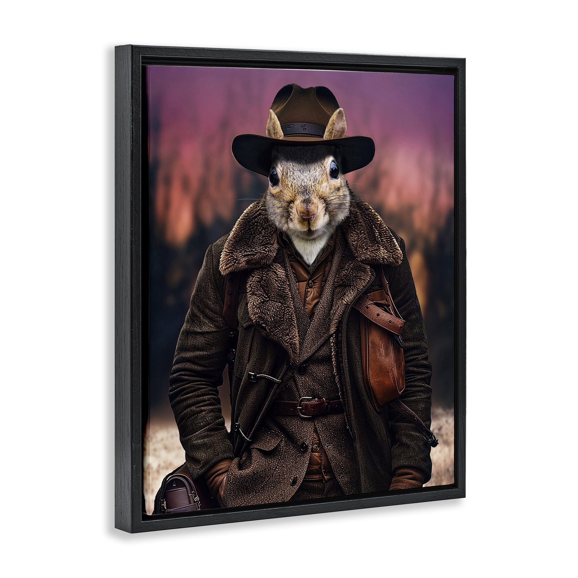 Stupell Industries Classic Squirrel Fashion Animals & Insects Painting Black Floater Framed Canvas Art Print Wall Art, 25 x 31