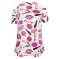 thumbnail image 5 of Pretty Lipstick Lip Prints Lipsticks Pattern Womens Summer V Neck Zipper Top Short Sleeve T Shirt Off Shoulder Top Casual Classy Loose Shirts, 5 of 7