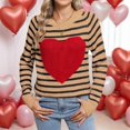 thumbnail image 6 of Women'S Cute Heart Sweater Long Sleeve Crewneck Pullover Ribbed Knit Casual Sweaters Coffee, 6 of 8