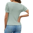 thumbnail image 4 of Womens Crew Neck Short Sleeve Blouse Business Casual Dressy Tops Ribbed Summer Stylish Slim Fit Work Shirts, 4 of 7