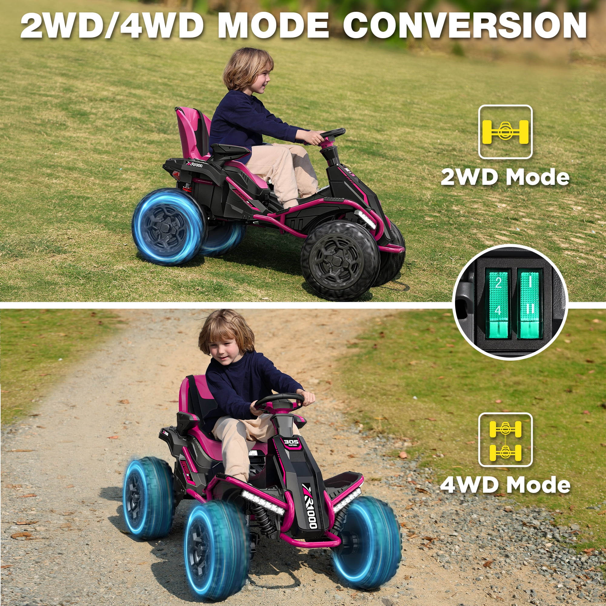 East doll 24V Big Kids Ride on Toys, Electric Power Ride on Car for Kids Age 3-8, 4 Wheeler, 4WD 800W Motors ATV for Kids, 5MPH, Parent Remote, Music, Pink